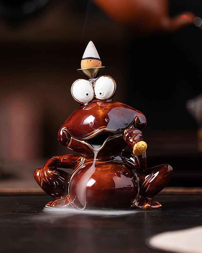 Backflow Incense Burner Ceramic, Funny Smoking Frog Incense Holder, Novelty Aromatherapy Ornament Home Decor for Yoga & Meditation - skull incense burner