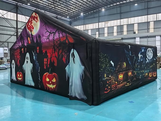 Fun Halloween Inflatable Haunted House Scary Printing Inflatable Maze Tag Suitable for Halloween Party Rental（20x20ft with Removable Roof and Blower）