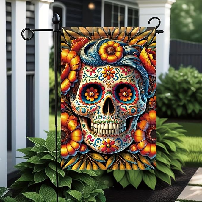 Day of the Dead Garden Flag Sugar Skull floral Design 12x18 inch Double Sided OutdooiYard Banner for Dia de los uertos Halloween exican Fiesta Seasonal Holiday Decoration Decor - sugar skull ornament
