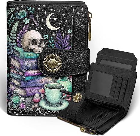 Icycay Goth Gothic Small Wallet Women RFID Blocking Credit Card Holder