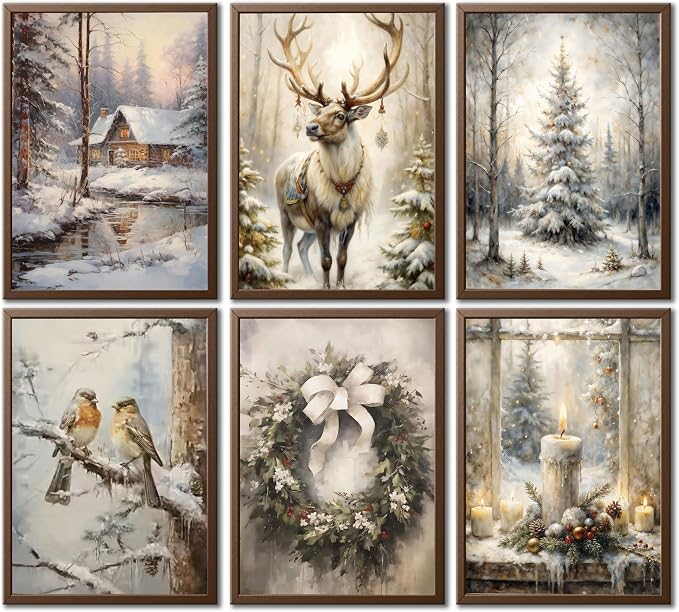Bexzeak 6PCS Winter Christmas Snow Scene Canvas Wall Art Unframed - skull painting