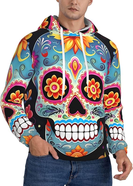 Sugar Skulls Men'S Fleece Hoodies Pullover Casual Long Sleeve Hooded Sweatshirts Drawstring Pullover Hoodie - skull hoodie