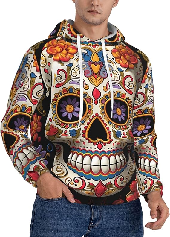 Sugar Skulls Men'S Fleece Hoodies Pullover Casual Long Sleeve Hooded Sweatshirts Drawstring Pullover Hoodie - skull hoodie