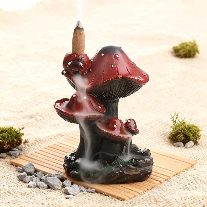 Incense Holder Waterfall Backflow Incense Burner Mushroom Decor with 20 Cones, Resin Relaxation Burner for Palo Santo, Home Office Meditation Desk Decor Zen Cottagecore for Mom - skull incense burner
