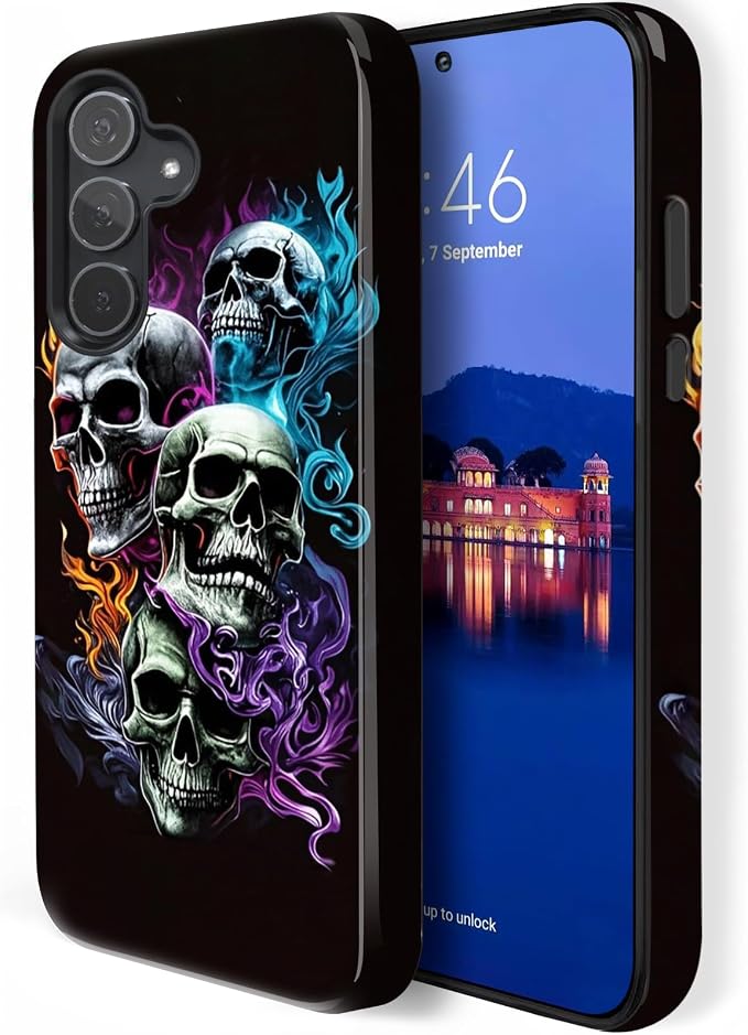 Compatible for Samsung Galaxy S25 FE Case,Two Layer Protection Heavy Duty Cover,Compatible for Samsung Galaxy S25 FE Phone Case,Cool Fire Skulls - Skull phone case
