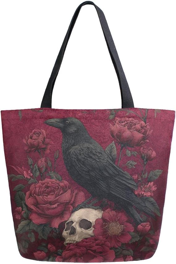 Canvas Tote Bag for Women with Zipper Pocket Reusable Grocery Shopping Bags Large Travel Shoulder Bag Handbag Bags - sugar skull handbags for sale