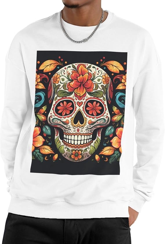 Men'S Crewneck Sweatshirt Casual Long Sleeve Pullover Black Fall Winter Warm Sweatshirts Colorful Sugar Skull Fashion Pullovers - skull sweatshirts