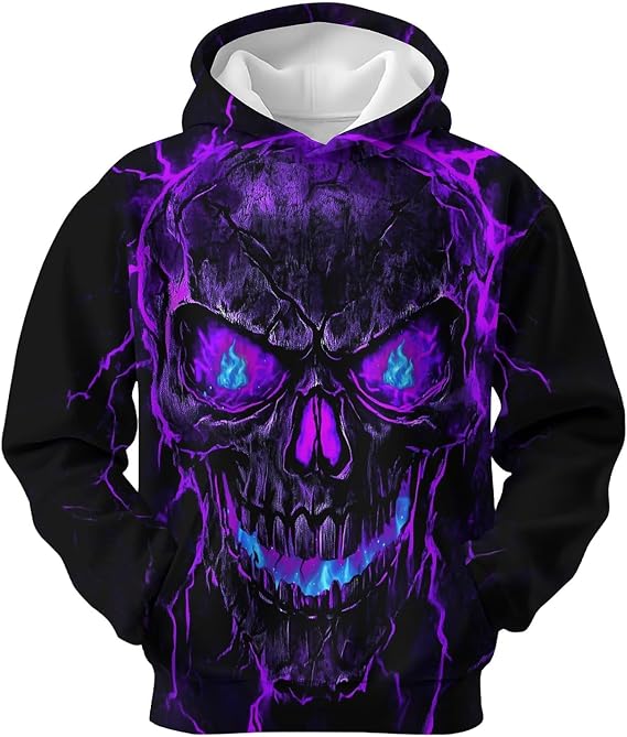 Wolf Hoodies for Boys Girls 3D Printed Hooded Sweatshirts Long Sleeve Pullover Hoodie with Pocket 6-16 Years - skull sweatshirts