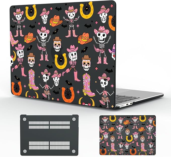 Halloween bat Skull case for MacBook Air 13 Inch Case 2022 2021 2020 2019 2018 Western Cute Cowgirl Plastic Hard Shell Touch ID A1932 A2179 M1 A2337 Aesthetic Design Slim Protective Case