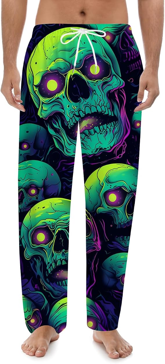Mushroom Leaf Pajama Pants for Women Man, Lounge Pants Soft Novelty Separate Bottoms Pjs Sleepwear with Pockets - skull pajamas