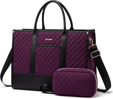 LOVEVOOK Laptop Bags for Women, 15.6 inch Waterproof Work Tote Bag with Clutch, Professional Teacher Computer Purse Lightweight Shoulder Bag Travel, Dark purple black - sugar skull handbags for sale