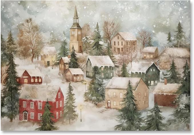Christmas Wall Art Canvas Prints Christmas Winter Town Painting Pictures Vintage Scene Holiday Decor Modern Winter Snow Landscape Art Decor for Living Room Bedroom 16x24inch Unframed - skull wall art