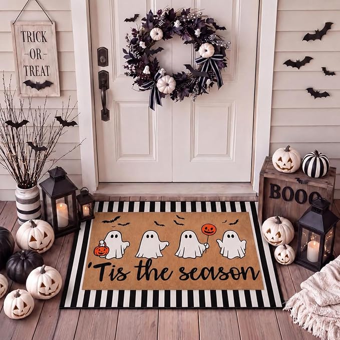 Tinieya 2, 23.6 x 35.4 Inches, Cute Ghost, Black White Brown - skull door mat