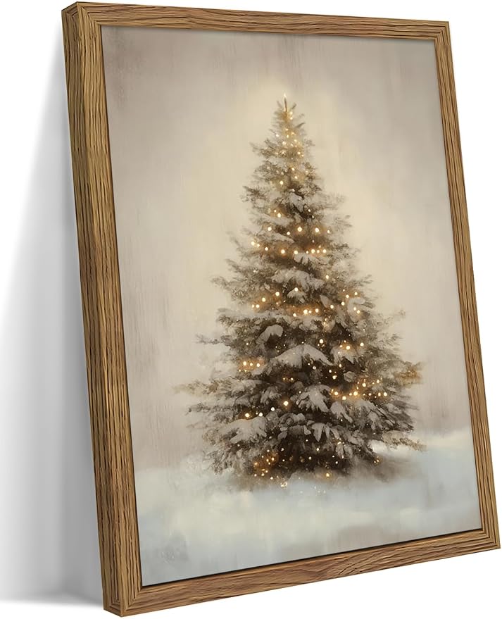 Framed Christmas Tree Pictures Print, Vintage Pine Tree Wall Art, Winter Holiday Decor, Snowscape Botanical Canvas Art, Rustic Christmas Wall Decor for Living Room Mantel – 12x16in - skull wall art