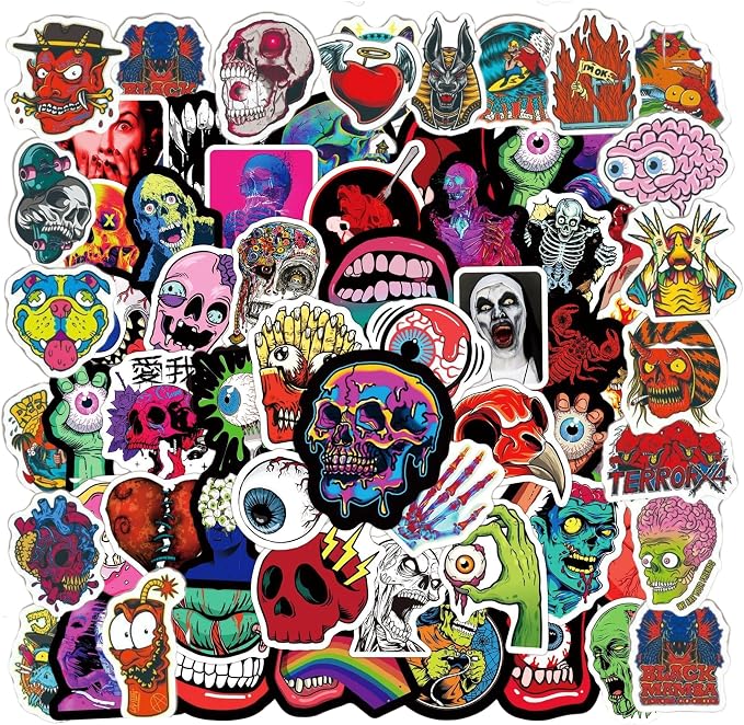 100Pcs Goth Stickers for Adults Teens, Horror Trippy Werid Stickers Pack - skull sticker
