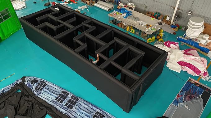 36x13ft Black Inflatable Halloween Haunted House Maze Outdoor Inflatable Maze Laser tag Arena（11x4m with Removable roof and Blower） - skull inflatable