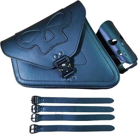 Skull Blackline left Swing Bag compatible with Harley Davidson Sportster from 2004 to today 883 / 1200, Super Low, Roadster, Iron, Forty-Eight (48), Seventy-Two, Custom and XL, Side bag, Swingarm Bag - skull suitcase