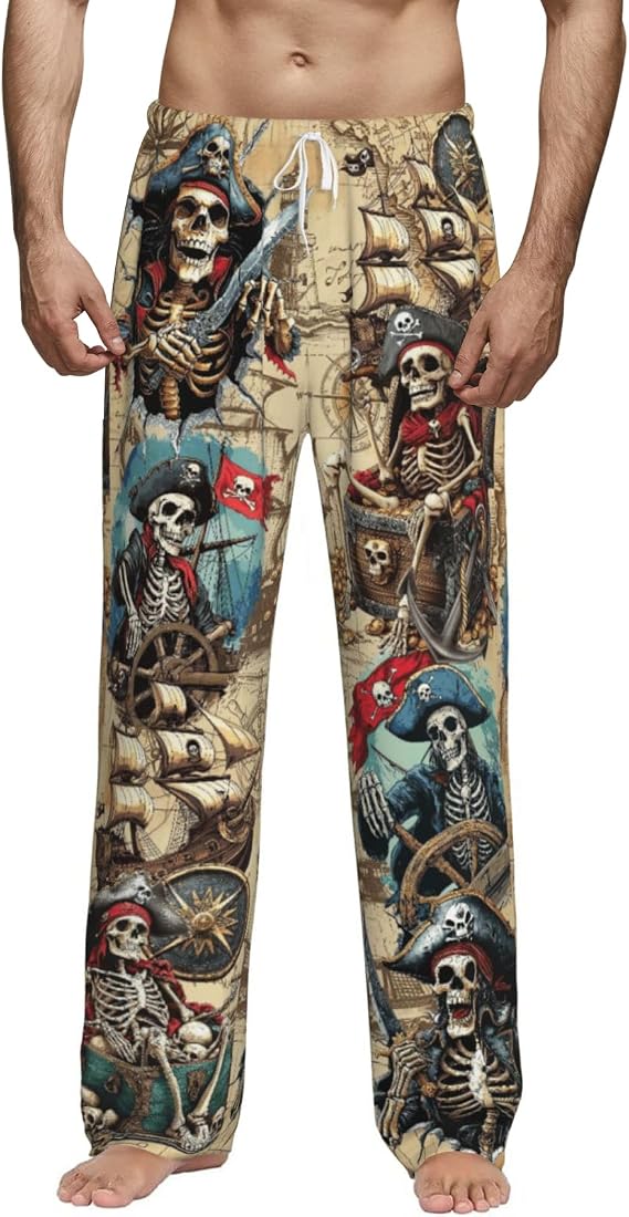 Funny Men's Lounge Pajama Pants Cute Soft Ultra Lightweight Sleepwear Bottom Pants with Pocket Drawstring - skull pajamas
