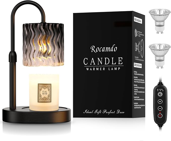 Candle Warmer Lamp with Timer, Dimmable Wax Melt Warmer, Black, 2 Bulbs