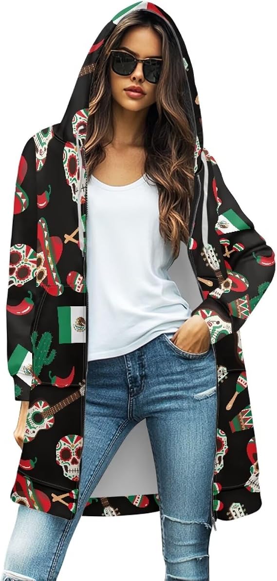Long Hoodies For Women Long Sleeve Zip Up Oversized Sweatshirts Casual Lightweight Jackets With Pockets - skull hoodie