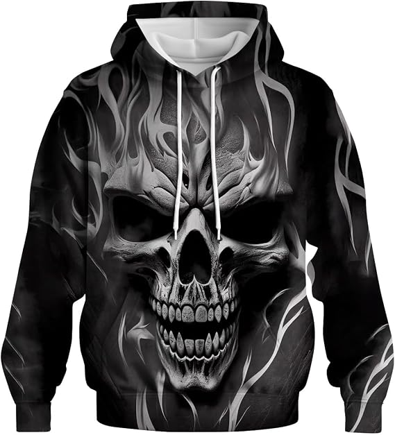 Men’s Skull Graphic Hoodie Funny Long Sleeve Sweatshirt Pullover