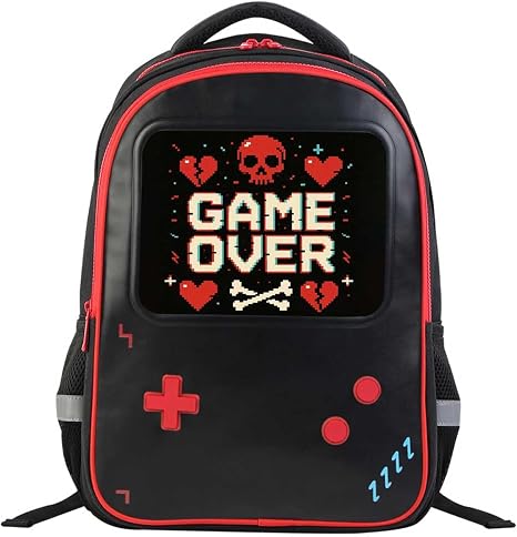Video Game Backpack for Boys, Retro Gaming Kids School Bag, 17" Pixel Gamer Bookbag for Elementary Middle School Students Age 6-18, Travel Daypack Back to School - skull backpack