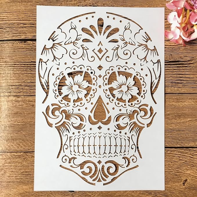 TIAMECH A4 Reusable Mandala Sugar Dead Skull Stencil for Painting - sugar skull ornament