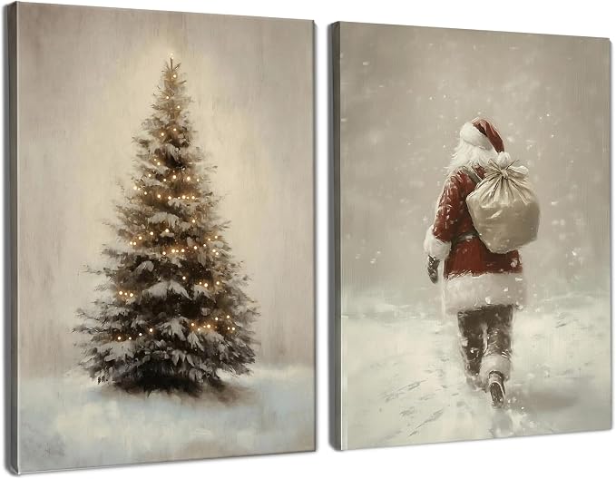BNHJKFQZ Vintage Christmas Tree Wall Decor,Winter Santa Claus Wall Art Prints,Xmas Gifts Decorations,Christmas Poster Decor for Kitchen Bathroom Living Room Bedroom,14x11 Inches Framed,Set of 2 - skull wall art