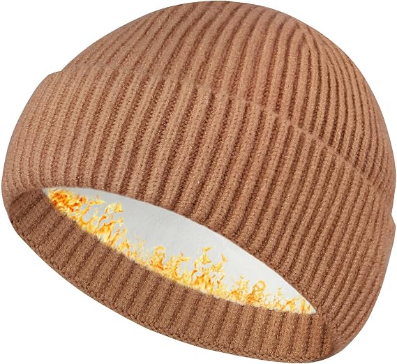 Heniho Wool Fleece Lined Fisherman Beanie for Men, Winter Warm Hats Cuffed Knit Watch Cap Trawler Hat - skull watch