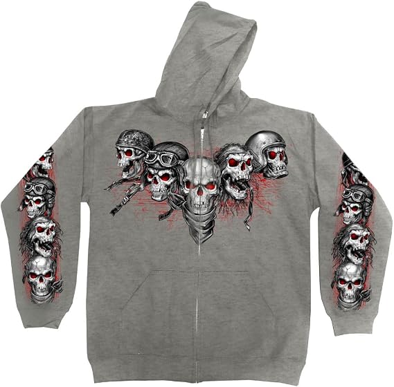 Hot Leathers Full Zip Sweatshirt with Red & White Skulls - skull sweatshirts