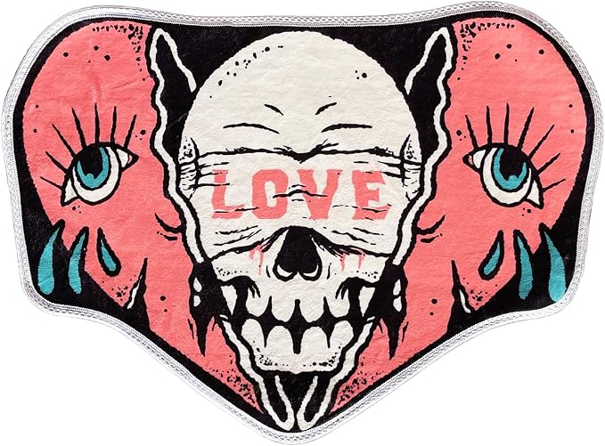 Absorbent Gothic Bath Rug, Non-Slip Skull and Heart Design Bath Mat, Plush Microfiber Floor Mat for Post-Shower Bathroom Decor, 23x 32 Inches - skull toilet mat