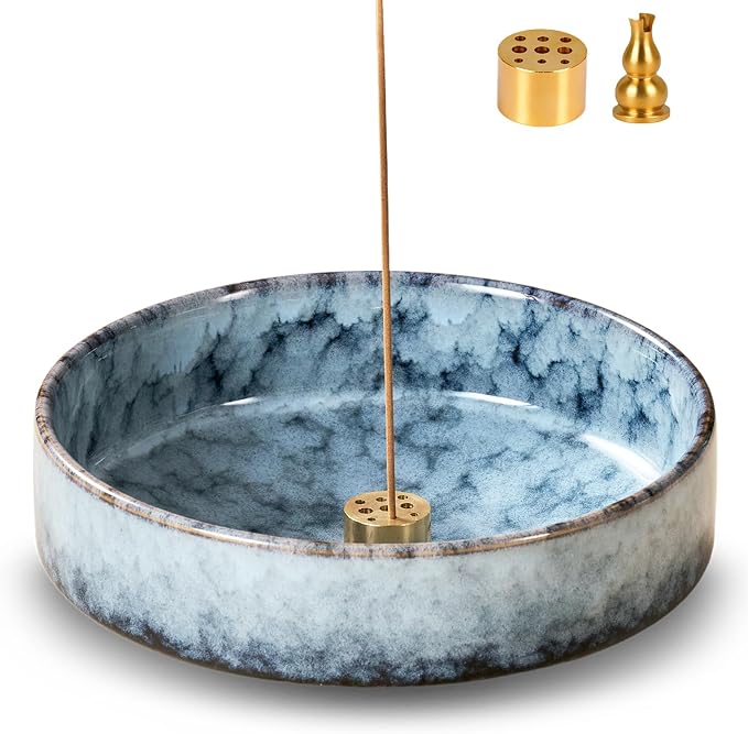6" Thickened Ceramic Incense Holder Burner Bowl for Sticks with 10 Holes - skull incense burner