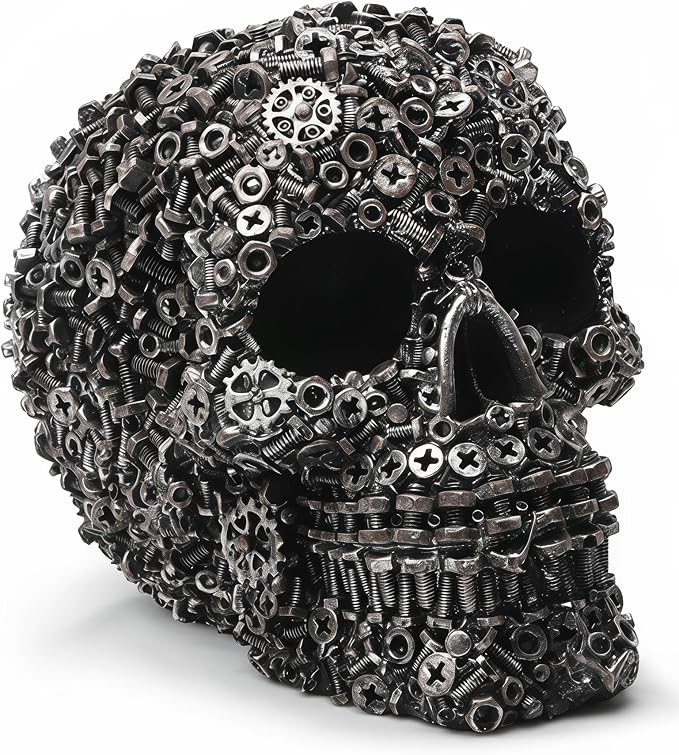 5.7" Steampunk Skull Statue Gothic Decor with Mechanical Screws - skull wall art