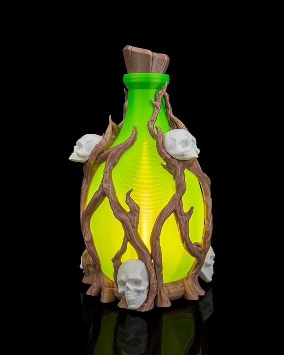 Halloween Potion Bottle LED Light, Gothic Skull Decor, Electric Plug-in, Green