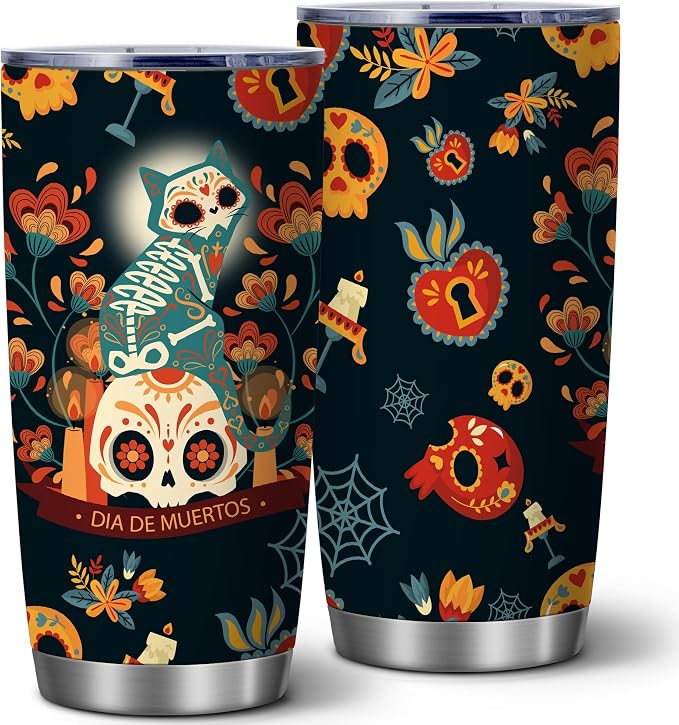 ATHAND 20oz Spooky Gothic Sugar Skull Stainless Steel Tumbler with Lid - skull backpack