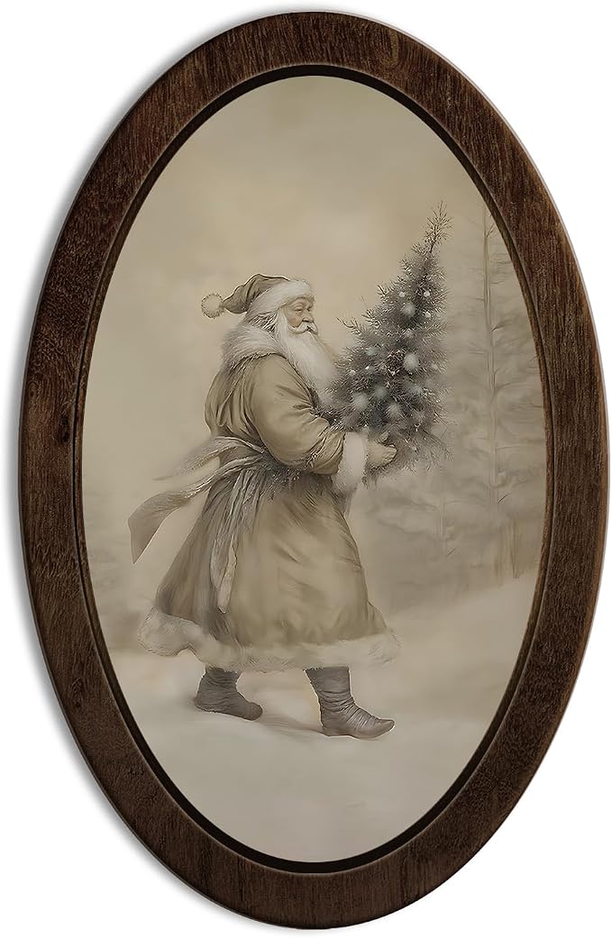 YZSLA Vintage Christmas Santa Oval Framed Wall Art,Rustic Christmas Decor - skull wall art
