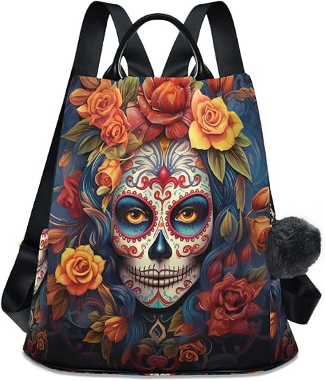 ALAZA Dia Muertos Mexican Day Of The Dead Girl Sugar Skull Trips Hiking Camping Rucksack Pack for Women - skull backpack