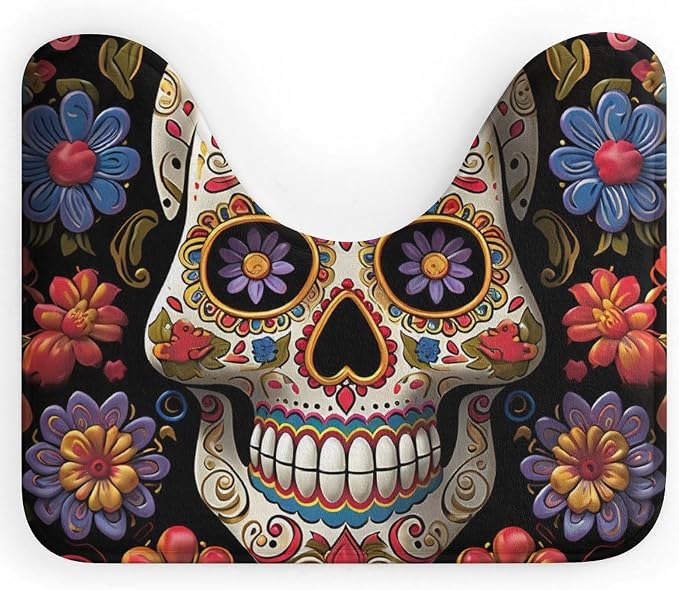 Floor Mat for Bedroom and Bathroom, 20x16 Inch Plush Non-Slip Vanity Rug, Ultra Soft Absorbent Mat for Bedside & Bathroom Decor Custom Printing Sugar Skulls - skull toilet mat