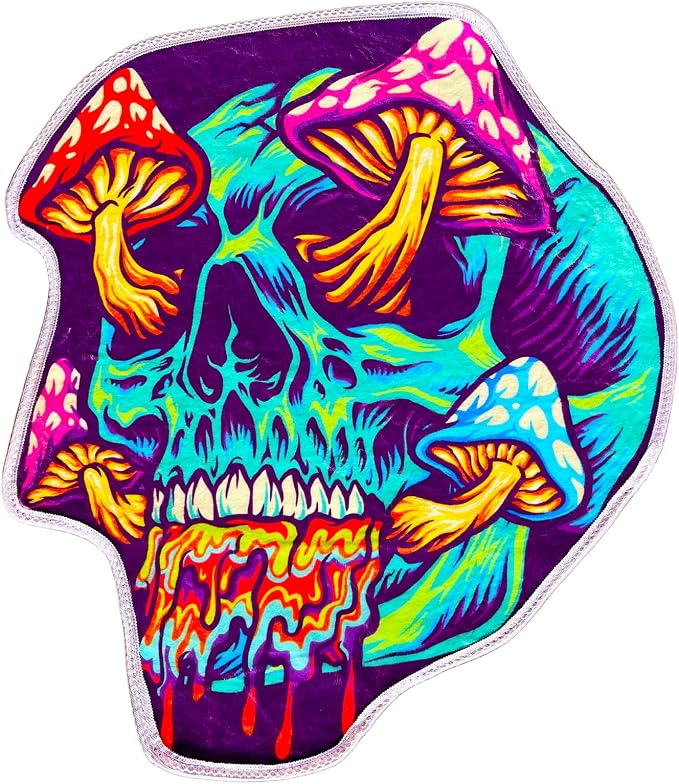 Skull and Mushroom Bath Rug, Absorbent Gothic Microfiber Mat for Post-Shower Use, Dark Fantasy Bathroom Floor Decor, 29x34 inches - skull floor mat