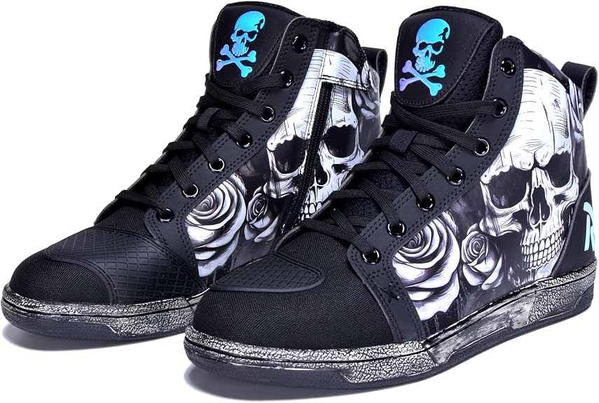 Retro Skull & Rose Unisex Light Motorcycle Casual Riding Shoes - sugar skull boots