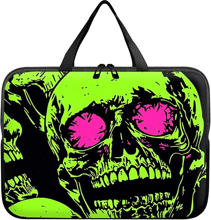 Laptop Sleeve Case Bag 13 inch, Neon Green Skull Slim Carrying Case Handbag Travel Laptop Bag for 13 inch MacBook Air M3/M2/Pro M2/ 13" iPad Pro/Air M4/M2 2024 - sugar skull handbags for sale