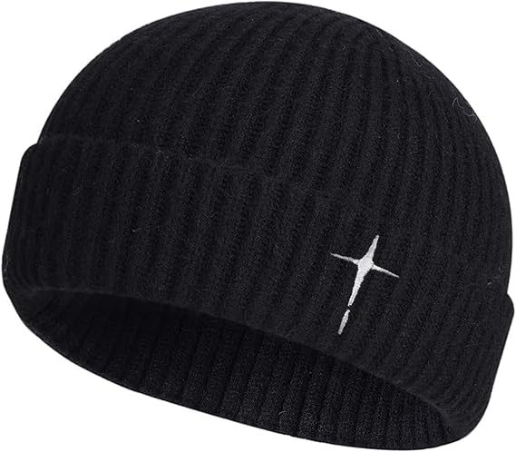 Men's Knitted Skull Cap Cross Embroidered Fisherman Beanie - skull watch