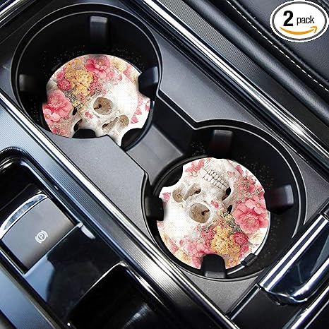 WOCOCN Cute Cup Holder Coasters for Your Car with Fingertip Grip - skull coaster