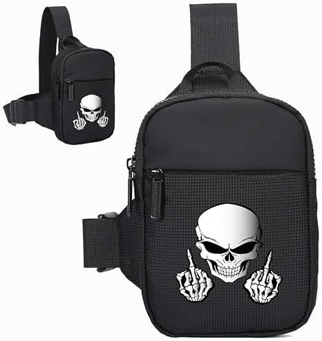 FOECBIR Small Travel Sling Bag For Men Women Waterproof For Mens Mini Crossbody Bag Men Chest Bags For Travel Work Sport (Skull Finger, Small) - skull backpack
