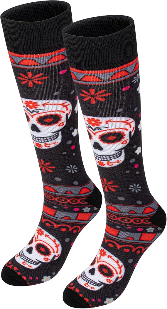 Merino Wool Ski Socks Thermal Knee High Warm Winter Socks Stylish Funny for Skiing Snowboarding Unisex - sugar skull costume