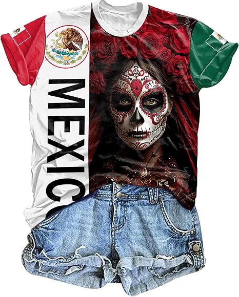Mexico Jersey for Women Mexico Soccer Jersey Tees Mexican Flag Graphic Shirts Mexico Button Down Tops - skull tshirt