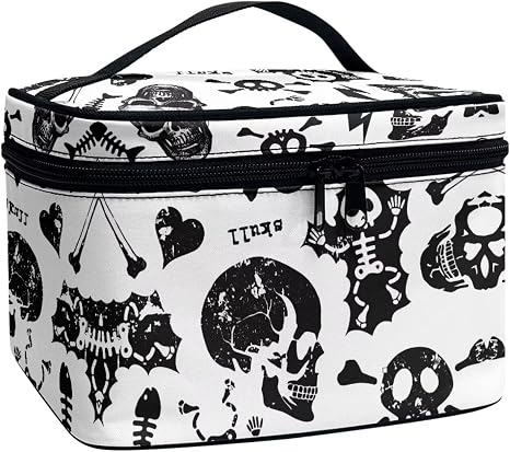 JoyLamoria House Skull Print Cosmetic Bag Portable Girls Purse Toiletry Handbag Zipper Closure - sugar skull handbags for sale