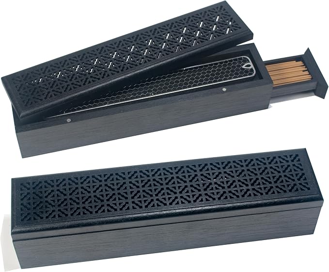 Incense Holder with Storage,Incense Holder Burner,Incense Box,Coffin Incesne Holder for Sticks, Wooden Incense-Stick Holder Ash Catcher for Home Meditation,Yoga,Bedroom,Studyroom,Office Decor(Black) - skull incense burner