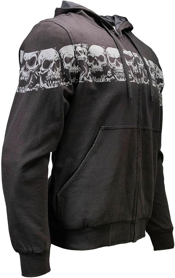 MMCC Men’s Bare Bones Riding Hoodie - Premium Cotton, Reflective Skull - skull hoodie