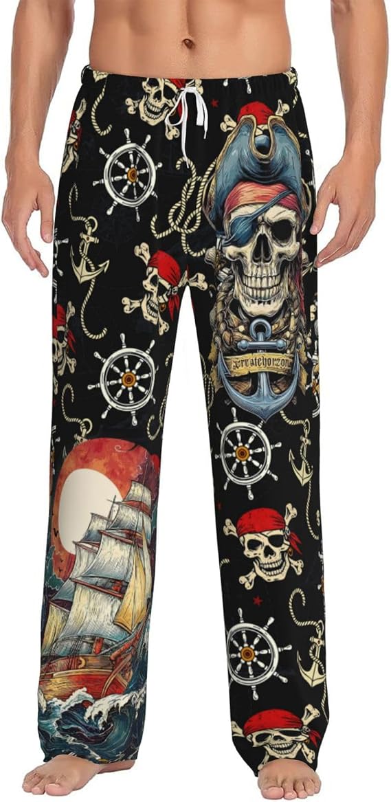 Mens Pajama Pants, Christmas Holiday Birthday Pajamas Lounge Pants, Mens pjs Sleep Bottoms, Gifts For Men - skull pajamas